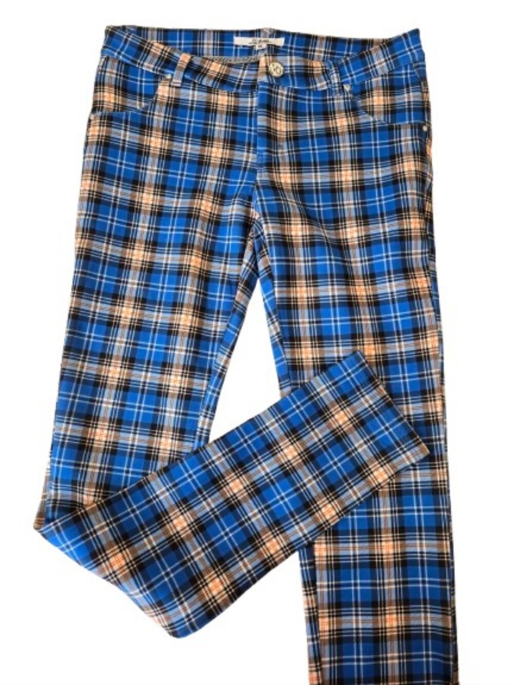 NWT VO Virgin Only Y2K Blue Plaid Skinny Pants XL Style 802